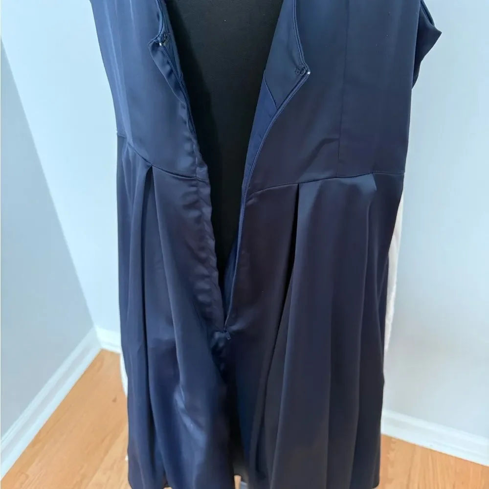 Collectif Navy Satin Formal Dress with White Belt - Picture 10 of 12